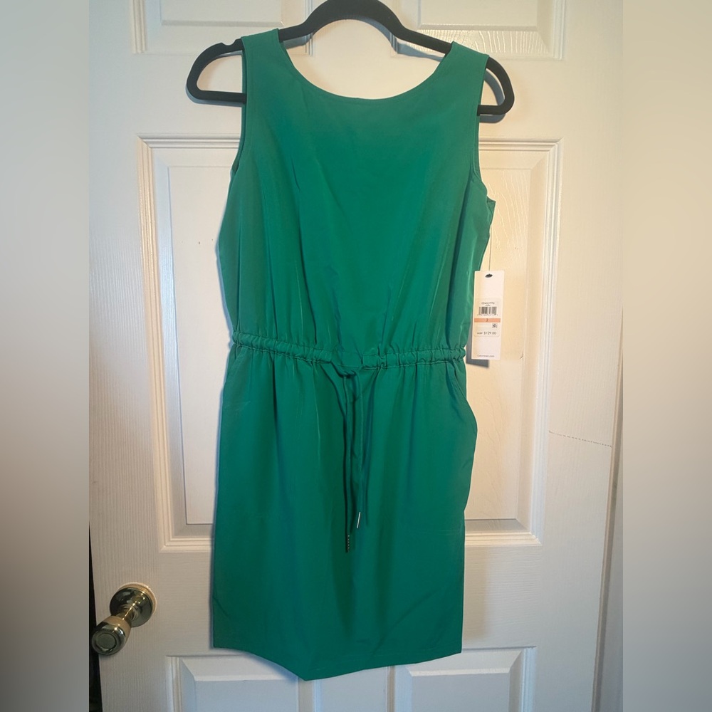 Calvin Klein Emerald Green Sleeveless Drawstring Midi Dress